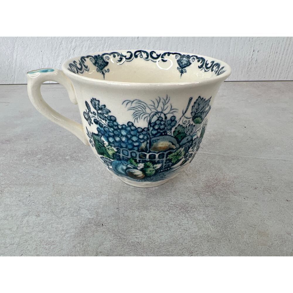 Antique Masons Ironstone of England Royal Blue Fruit Basket Tea Cups